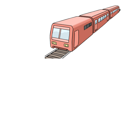 Ein roter Zug fährt in die Richtung des Betrachters.