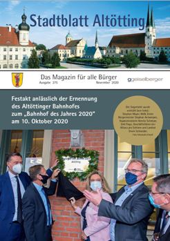 Hier sehen Sie die Titelseite vom Altöttinger Stadtblatt, November 2020.