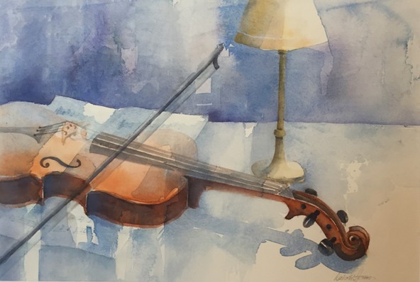 Geige in Aquarell auf Papier.