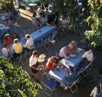 Hier sehen Sie den Biergarten beim Graminger Weißbräu von oben