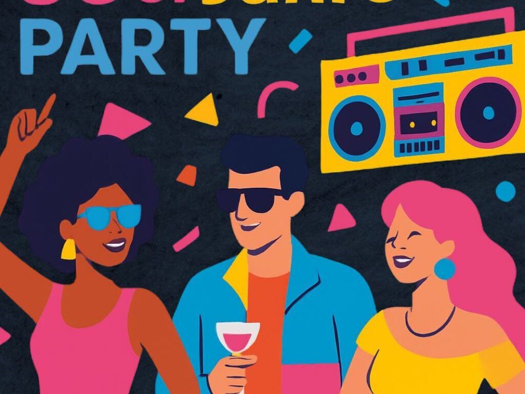 80er-Jahre-Party-HZP-Ki-generiert Feiernde Menschen, ki generiert