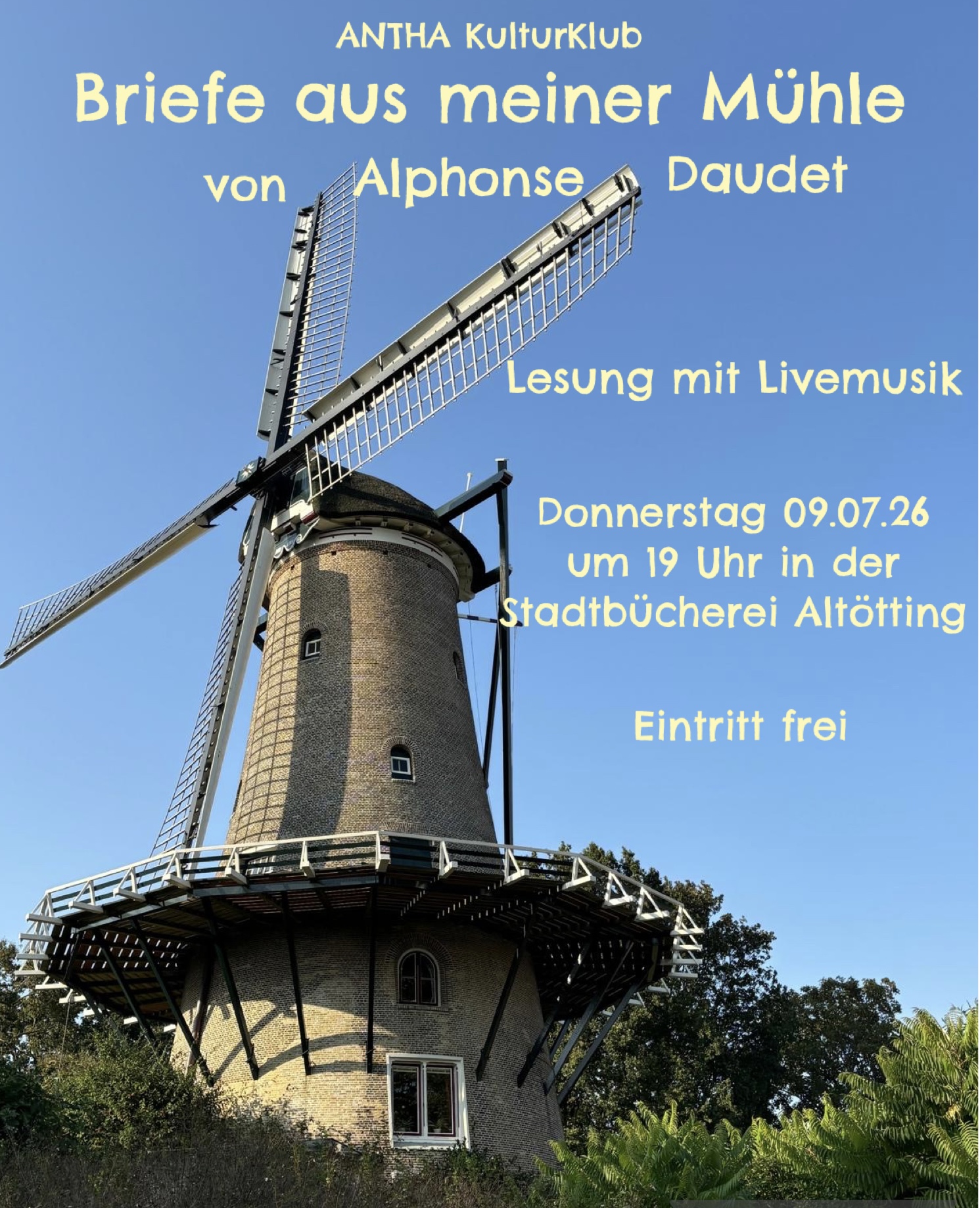 Antha-Lesung Briefe aus meiner Mühle, Plakat: Antha