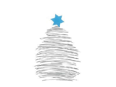 Ein stilisierter Weihnachtsbaum mit Stern auf der Spitze.