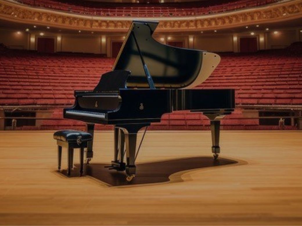 Ludovico Einaudi Tribute, KULTUR+KONGRESS FORUM ALTÖTTING, Foto: Veranstalter Ein Flügel auf der Bühne eines großen Konzertsaals.