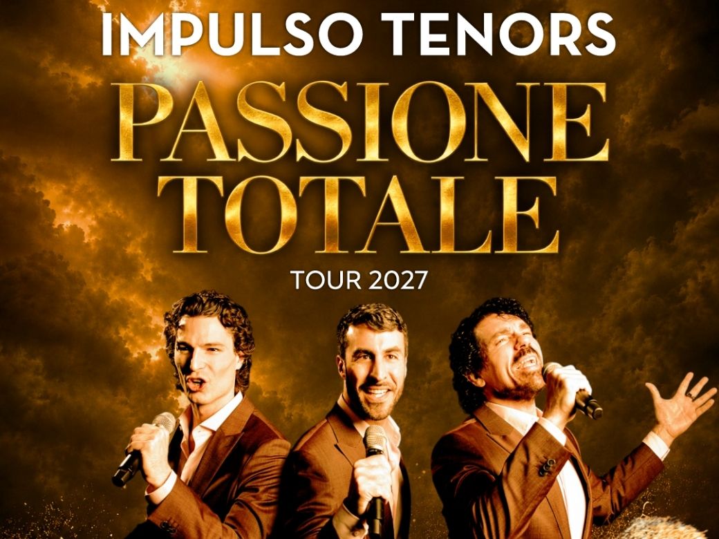 Die drei Tenöre von Impulso Tenors vor epischem Hintergrund.