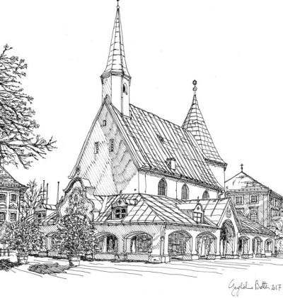 Zeichnung der Gnadenkapelle von Altötting von Guglielmo Botter.