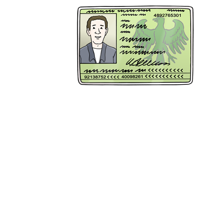 Ein grüner Personalausweis. Strichzeichnung.