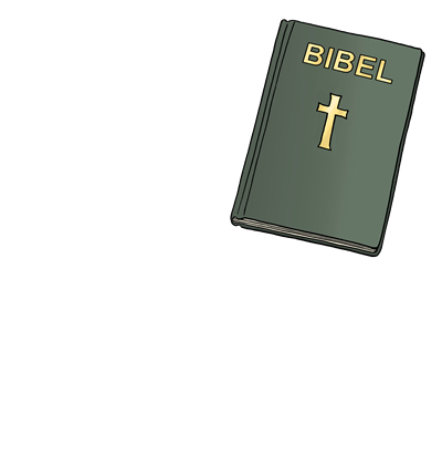 Ein grünes Buch mit einem goldenen Kreuz auf der vorderen Seite ist eine Bibel. 
