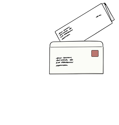 Brief, Amt, Behörde, Altötting, Leichte Sprache, Foto Lebenshilfe für Menschen mit geistiger Behinderung Bremen e.V., Illustrator Stefan Albers, Atelier Fleetinsel, 2013 Ein Brief wird in einen Umschlag gesteckt. Strichzeichnung.