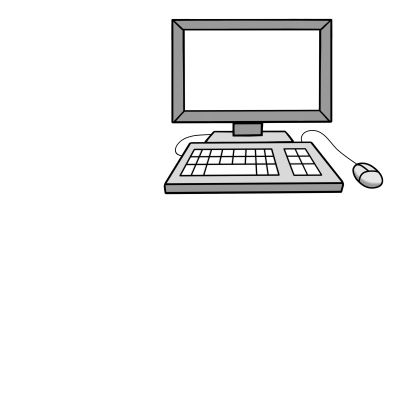 Ein Computer ist mit Tastatur und Maus zu sehen. 