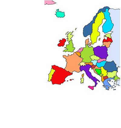 Die Karte von Europa. Alle Länder sind in verschiedenen Farben eingezeichnet. Strichzeichnung. 