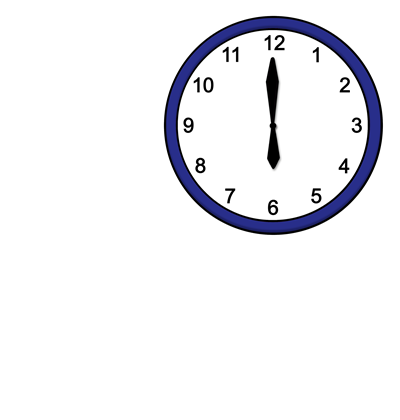 Eine Uhr zeigt 6.00 Uhr. 