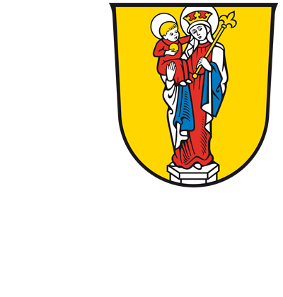 Das Wappen mit der Heiligen Mutter Gottes auf goldenem Untergrund.