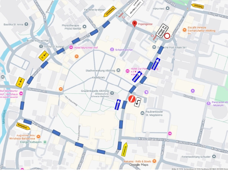 Stadt Altötting, Sperrung Popengasse, Umleitung, Grafik: Stadt Altötting