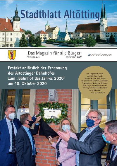 Hier sehen Sie die Titelseite vom Altöttinger Stadtblatt, November 2020.