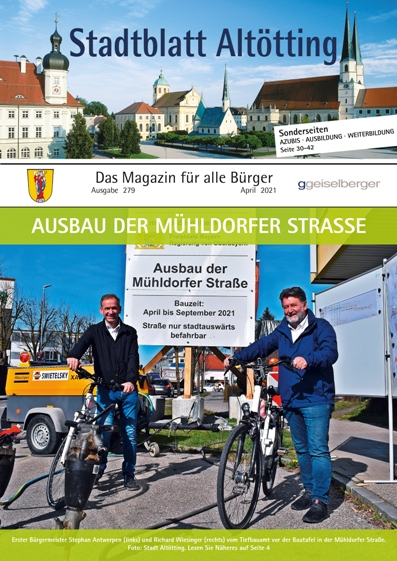 Hier sehen Sie die Titelseite des Altöttinger Stadtblatts, Ausgabe 279 für April 2021.