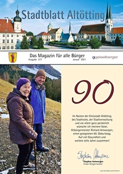 Hier sehen Sie die Titelseite vom Altöttinger Stadtblatt, Ausgabe 277 für Januar 2021.