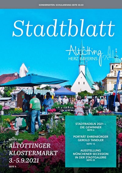 Hier sehen Sie das Stadtblatt Altötting für den August 2021 mit der Ausgabe 283.