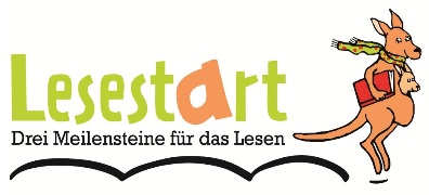 Logo Lesestart mit einem hüpfenden Känguruh