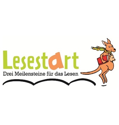 Lesestart Stadtbücherei Altötting Logo Lesestart mit einem hüpfenden Känguruh