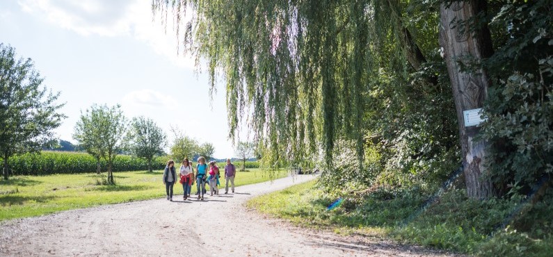 Eine kleine Pilgergruppe auf dem Pilgerweg von Heiligenstatt nach Altötting.