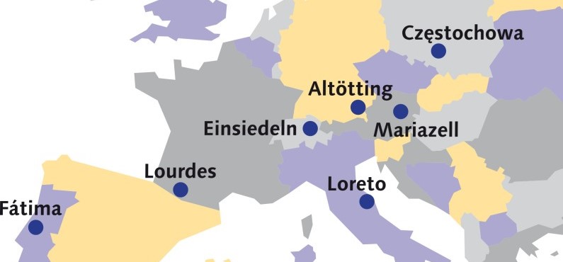 Eine Shrines Europakarte für Altötting.