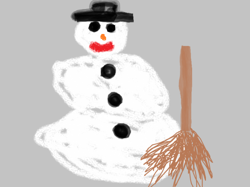 Hier sehen Sie einen gemalten Schneemann mit Besen