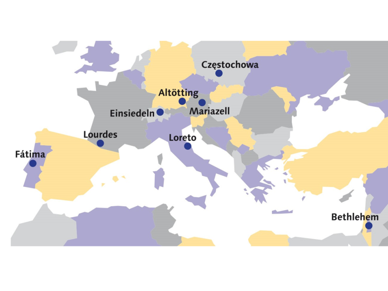 Europakarte mit den Mitgliedern der Shrines of Europe