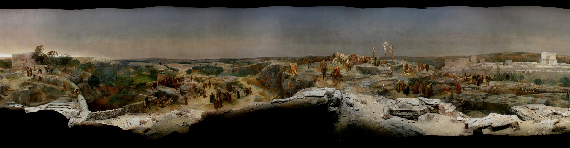 Eine Panoramaaufnahme von einem Ausschnitt des Jerusalem Panoramas in Altötting.